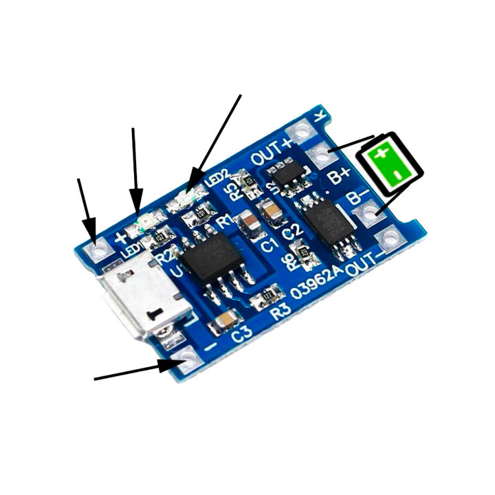TP 4056 Charging Module | 1A 18650 Lithium battery Charger Module Micro USB | TP-4056 Type C IC Module With Battery Protection BMS - 3.7V