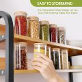 AKHPAL Glass jars with bamboo lids, 6 PieceS spice jars with bamboo lids 340ml,  glass storage jars, glass canisters with wooden airtight lids, labels, glass storage canisters for food, coffee beans, candy, spices. 