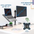 "Maximize Efficiency: Dual Laptop and Monitor Stand with Clamp/Grommet Base - Elevate Your Workspace with Adjustable Desk Mount and Ventilated Tray for Enhanced Productivity and Comfort". 