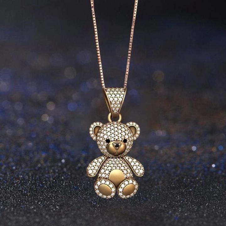 Classic Fashion Pop Two Tone Bear Pendant Necklace Ladies Daily Accessories Birthday Gifts