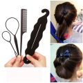 4 Pcs Set Styling Clip Bun Maker + Hair Twist Braid Ponytail Tool With Rat Tail Comb Tool Makes stylish hair Volumes Up Hair. 