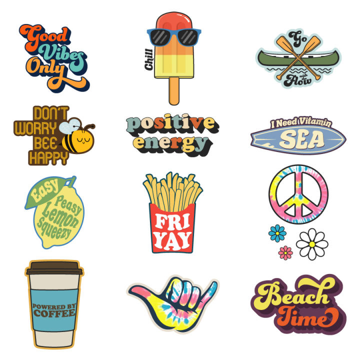 Pack of 12 - Good Vibes Only Stickers Pack - 3 cm to 6 cm - Stickers for Laptop - Stickers for Mobile - Girls Stickers