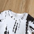 Girls Casual Two-piece Pants Suit, White Tie-dyed Print T-shirt and Bell Bottom Trousers, 1-6 Years. 