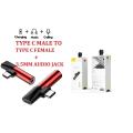 BASEUS L41 - 2 in 1 CONNECTOR  Type C  to 3.5mm Aux Jack Adapter + TYPE C Charging Extension Earphone Adapter. 