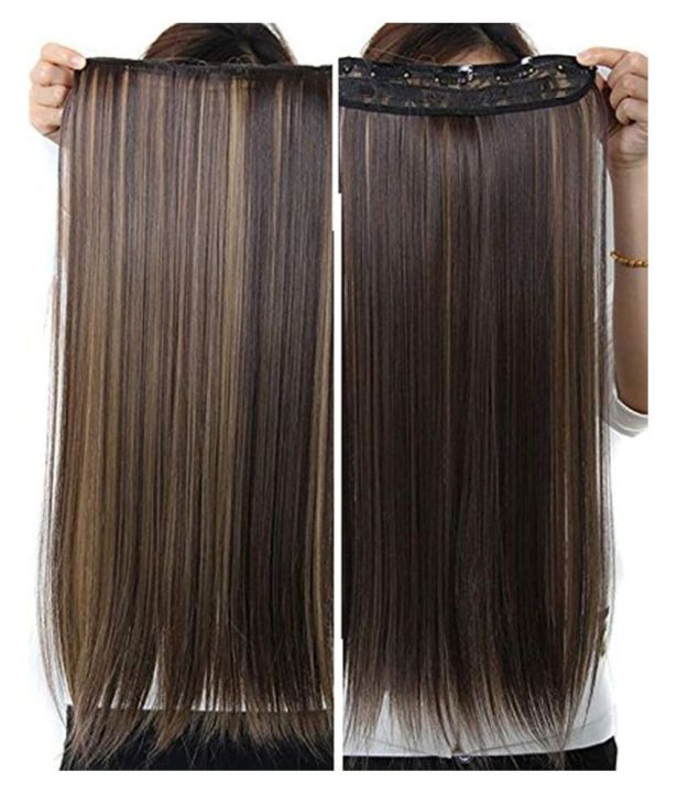 5%20clips%20Straight%20hair%20extension%20Dark%20Brown%20With%20Golden%20Streaking%20Color%20-%20Image%202