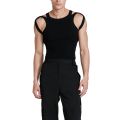 Men Solid Color Vest Men Vest O-neck Sleeveless Long Sleeve Tops Solid Color Skinny High Elastic Shoulder Hollow Out Pullover Men Long Sleeve Vest. 