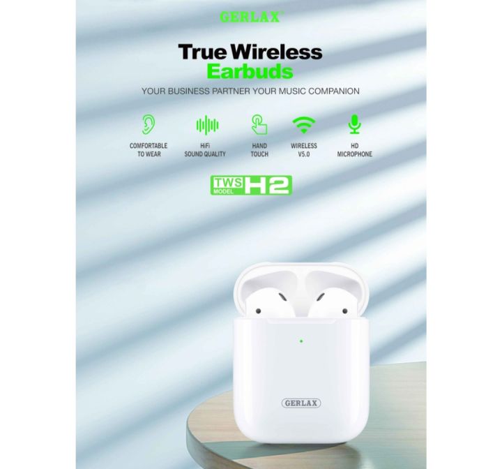Original Airpods , Latest Gerlax True Wireless Earbuds, TWS H15W Model, Comfortable To Wear, HiFi Sound Quality, Wireless V5.3, 3D Touch, HD Microphone, Extra Bass, White, Classic Styles Simple And Easy To Use