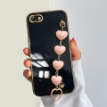 LECOMES for OPPO A83 Back Cover with Pink Love Heart Bracelet Wristband Luxury 6D Plating Shiny Bling Case Square Edge Soft Silicone Mobile Phone Cases Pouch. 