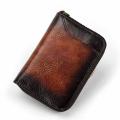 Vegetable Tanned Leather Vintage Mens Wallets Money ID Credit Card Case Small Man Vertical Zipper Coin Purse Card Holder Wallet. 