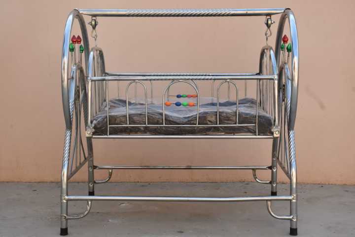 Born Baby Silver Chrome Dolly Swing Jhula with Soft Mattress - Main Image