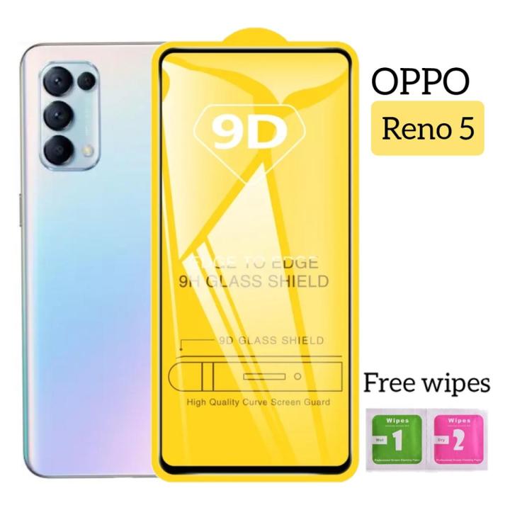 OPPO_ Reno 5 - 100% Original Full coverage 9D Tempered Glass screen Protector- Full Glue- with Cleaning Wipes