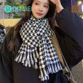 Thick Warm Long Scarf Stylish Black White Plaid Print Scarf with Tassel Trim Warm Shawl for Women Women Black White Scarf. 