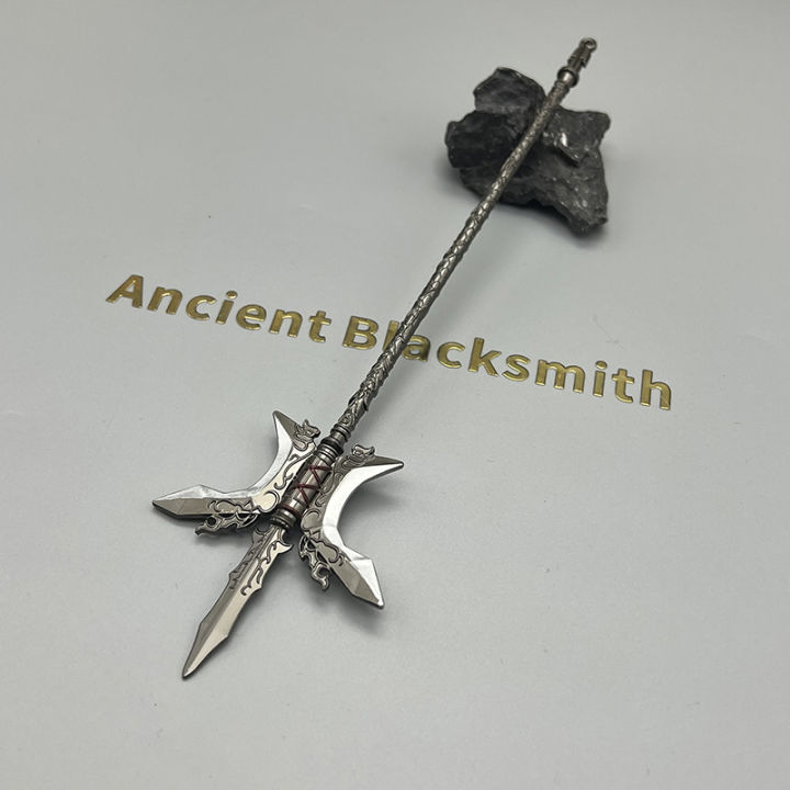 Toy model handicrafts ancient Chinese generals gold 22 cm piercing heaven halberd Wolong's demise Lu Bu game peripherals Buried Buzie