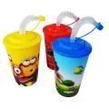 Pack of 6 Beautiful Juice Cups with cap for Kids Multi Color Random Design Juice Cups for Kids Fun Drinking Cups. 