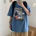 Korean Anime Oversized Short Sleeve T-shirt Men's Summer Loose Top T-shirt Men's Family Couple T-shirt. 