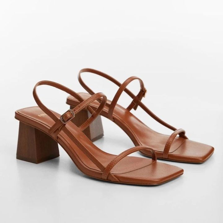 Women Fashion Luxurious Glamorous Tan ankle strap Block Heels Sandals Elegance Casual Perfect for Summer Wear Comfortable and Stylish for Any Occasion Brown Daraz.pk