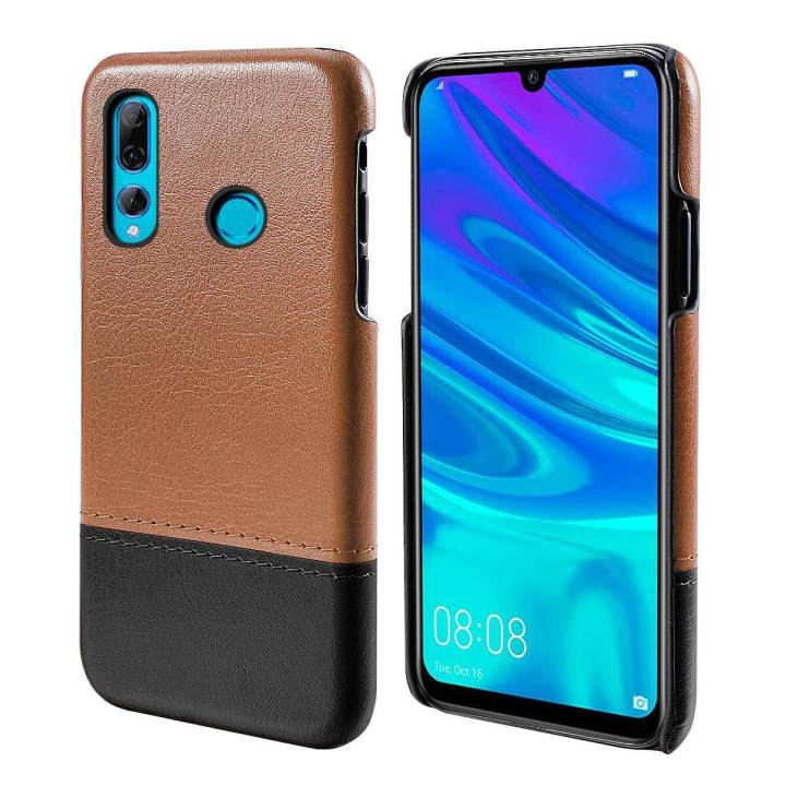 lthmy for Huawei P Smart Pro 2019 Back Case Ultra Slim Fit Contrast Color Hard PC Leather Cover
