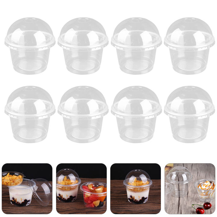HOMEMAXS Disposable Cake Cups Dessert Ice Cream Plastic Cups Salad Cups with Lids Jelly Yogurt Mousse Sauce Condiment Container Baking Cup Food Container