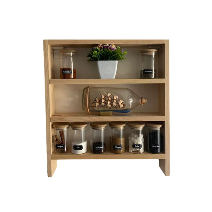 Wood Spice Rack Countertop 45cm | Kitchen Storage | Wall Spice Shelf Organizer