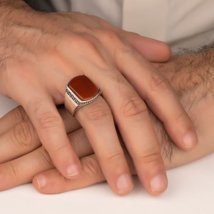 Handmade%20925%20sterling%20silver%20/%20chandi%20natural%20red%20green%20black%20agate%20/%20Aqeeq%20stone%20men's%20woman%20turkish%20ring%20-%20Image%209