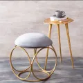 Nestroots Sitting Stool for Living Room Furniture Ottoman pouffes for Sitting | Metallic Side Table Puffy Foot Stool with Metalic Ring Gold Legs Home Furniture. 