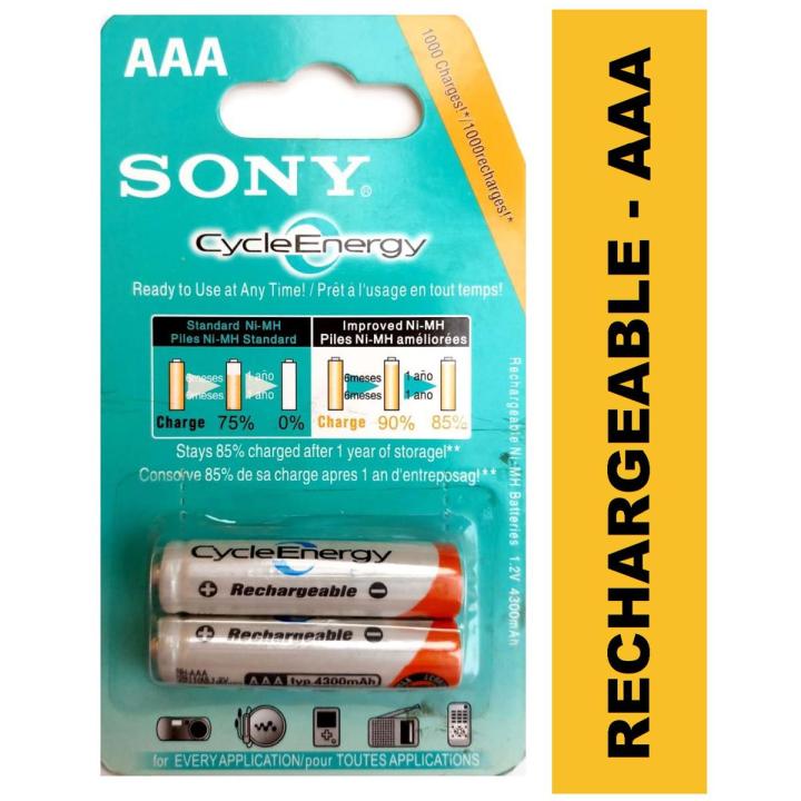 Imported Sony Cycle Energy Rechargeable AAA Batteries Cells  Pack of 2 Pieces/Pcs 1.2v 4300mAh 1000 Cycles