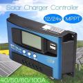 Solar Charger Controller, 40/50/60/100A PWM Solar Panel Battery Intelligent Regulator Charge Controller 12V/24V with Dual USB Port and LCD Display All Amp Controller Available 10A 20A 30A 40A 50A 60A 70A 80A 90A 100A SoLar Panels Controller. 