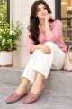 Women’s Brown & Baby Pink Loafers | Gold Buckle Perforated Slip-On Casual Shoes JOJO Shoes. 