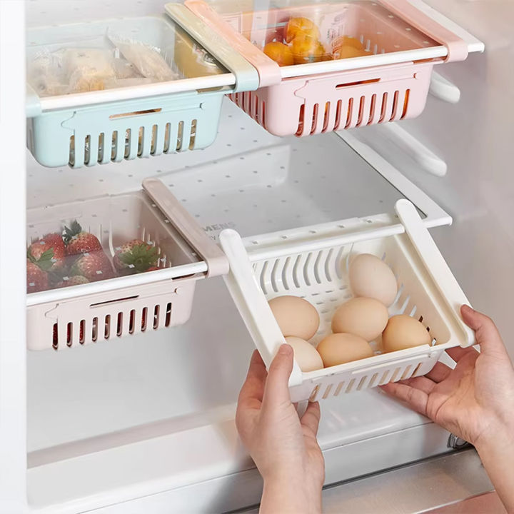 Adjustable Plastic Fridge Storage Basket Stretchable Organizer Drawer