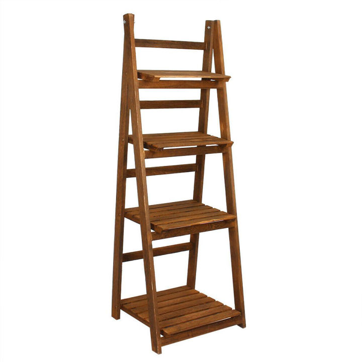 4 Tier Wooden Ladder Folding Book Shelf Stand Plant Flower Display Shelving Rack