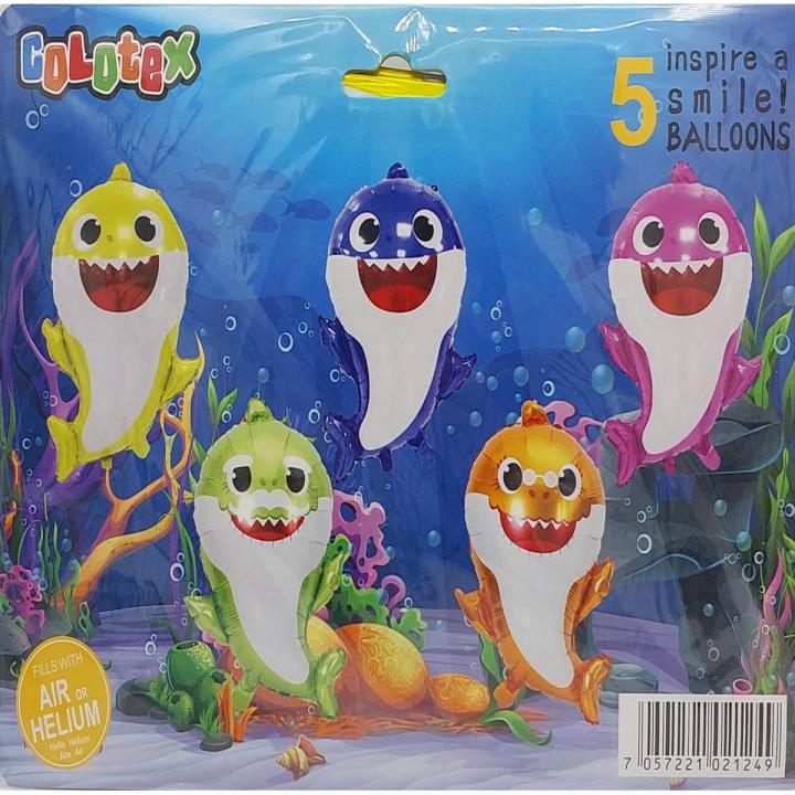 Baby Shark Theme Foil Balloon Set - 18 Inch - Balloons Decoration - Multicolors - Unisex - Pack Of 5 Foil Balloons