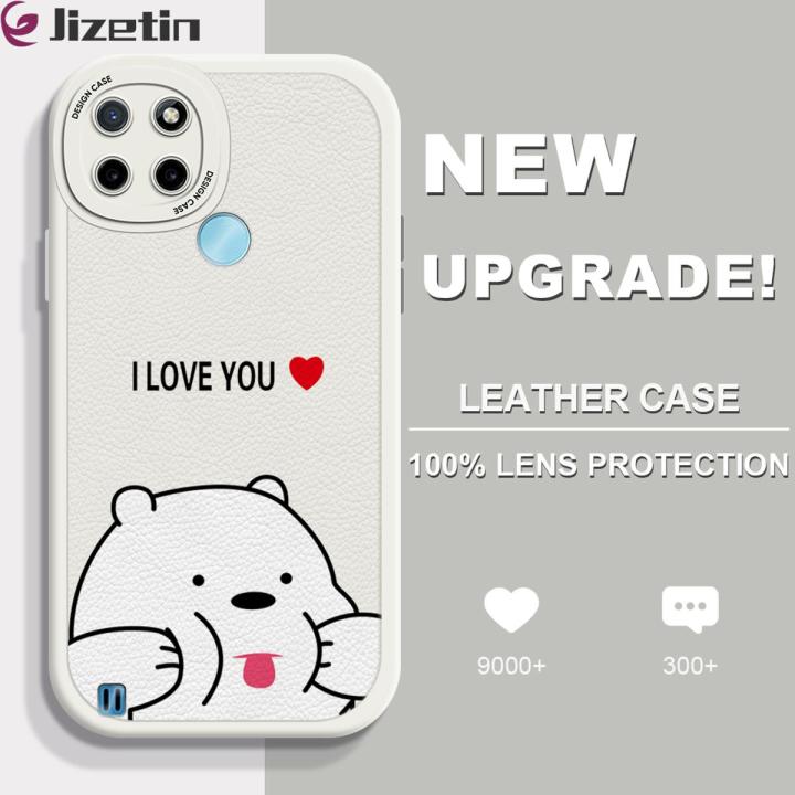 Jizetin for Realme C21Y / C25Y Back Cover Funny Bear Lambskin Texture PU Leather Back For Girls Boys Soft Phone Case