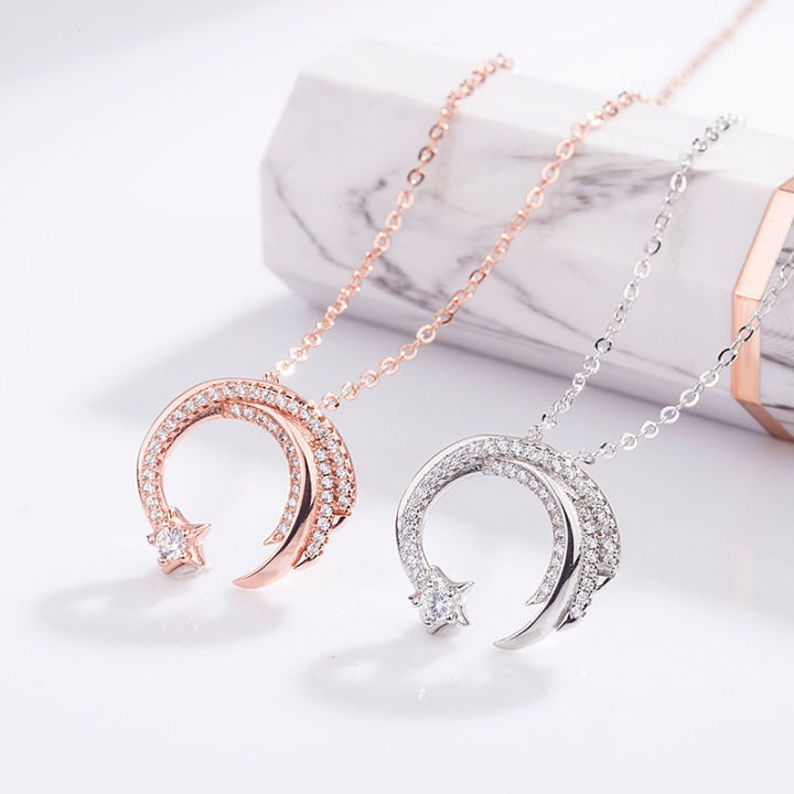 Moon Star Silver Color Meteor Garden Slip Falling Meteor Micro-Inlaid Necklace For Women Fashion Jewelry Birthday Gift SNE295