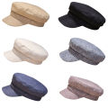 Solitary waves Cotton Linen Sailor Captain Caps Retro Breton Beret Cap Flat Top Newsboy Fisherman Hat Unisex. 