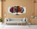 5 Panel Wall Frame | Autumn leaves fall gracefully painting nature canvas |  Wall Art Decor, Ready to hang, for Home Decoration. L-5-664. 