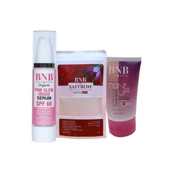 BNB Pink Glow Kit (Tone up Facial wash + Saffron Face mask + Pink Glow SPF60)