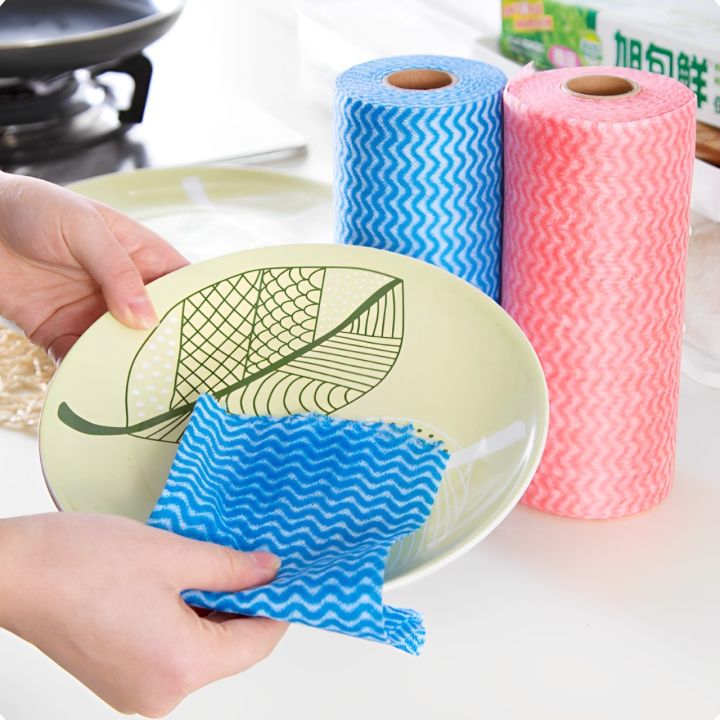 1 Roll 50 Sheets Multi Surface Kitchen Tissue Paper Roll Towel Paper Roll Non Woven Washable Kitchen Wipes Tissue Reusable Paper Towels Origami Paper Towel Kitchen Cleaning Towels Water absorbent