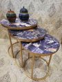 Set Of 3 Nesting Table With Glossy MDF Top And Metal Stand Coffee Table Set Serving table. 