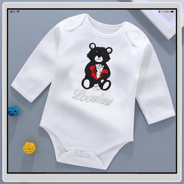 Mały Niedźwiedź Nadruk Baby Romper Ciepłe Jednoczęściowe Ubrania z Długimi Rękawami Niemowlęcy Romper z Czystej Bawełny Pierdnięcie