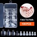 BeliefMelief  Profesional  100PCS/Box Acrylic Pointed False Toe Nails Manicure Kits Nail Art Decoration Box Transparent Tips Feet Full Nail Manicure Kits. 