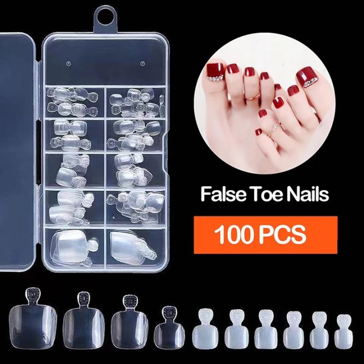 BeliefMelief  Profesional  100PCS/Box Acrylic Pointed False Toe Nails Manicure Kits Nail Art Decoration Box Transparent Tips Feet Full Nail Manicure Kits