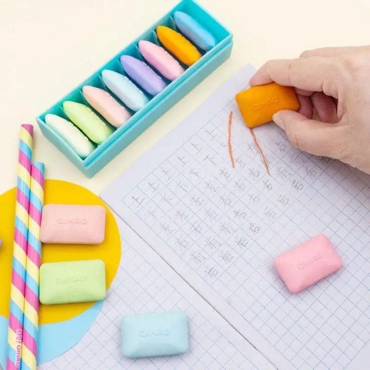 1 Box Of 8pcs Rainbow-colored Erasers, Cute And High-value Erasers For Students, Less Crumbs And No Marks