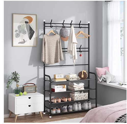 Entryway Coat Rack Shoe Bench 3-in-1 Hall Tree 4-Tier Storage - Main Image