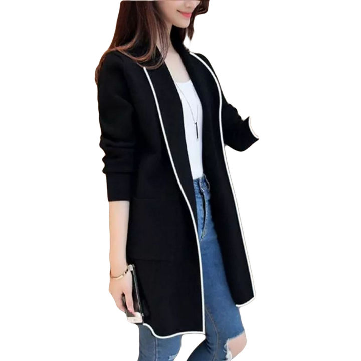 Front Open Long Coat Dual Pockets Jacket Daraz.pk