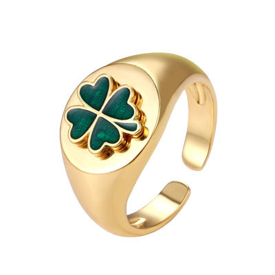 Classic jewelry 18k gold plated brass enamel signet ring women