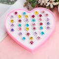 12 PCS/set Adjustable Kids Rings Jewelry Heart Crystal Open Finger Ring For Children Girls Birthday Party Gift Without Box. 