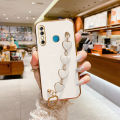 Maitus for Infinix Hot 8 Back Cover Luxury 6D Plating Shiny Bling Cases with Love Heart Bracelet Soft Silicone Square Bumper Mobile Phone Case for Boy Girls. 