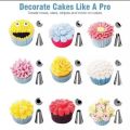 14pcs Cake Piping Nozzle Tools Set Silicone Icing Piping Cream Pastry Bag, Stainless Steel Nozzle Pastry Tips Converter for Dessert Decoration. 