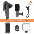 6 in 1 Video Making Vlogging Kit Tripod For Smartphone & Camera Vlog Kit - Mini LED Video Light, Extendable Phone Clip, Tripod with Adjustable Brightness, for Live Stream Vlog Video Shooting Video Conference Selfie. 