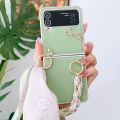 HOCE Fashion Phone Case For Samsung Galaxy Z Flip 4 Flip 3 With Hand Holder Silk Chain Cases For Z Flip4 Flip3 Lovely Spring Color Cover. 